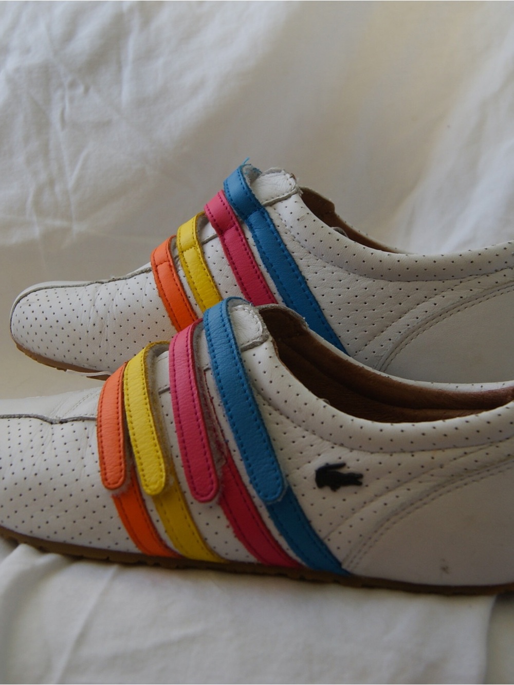 LaCoste punched leather Sneakers with Rainbow Straps